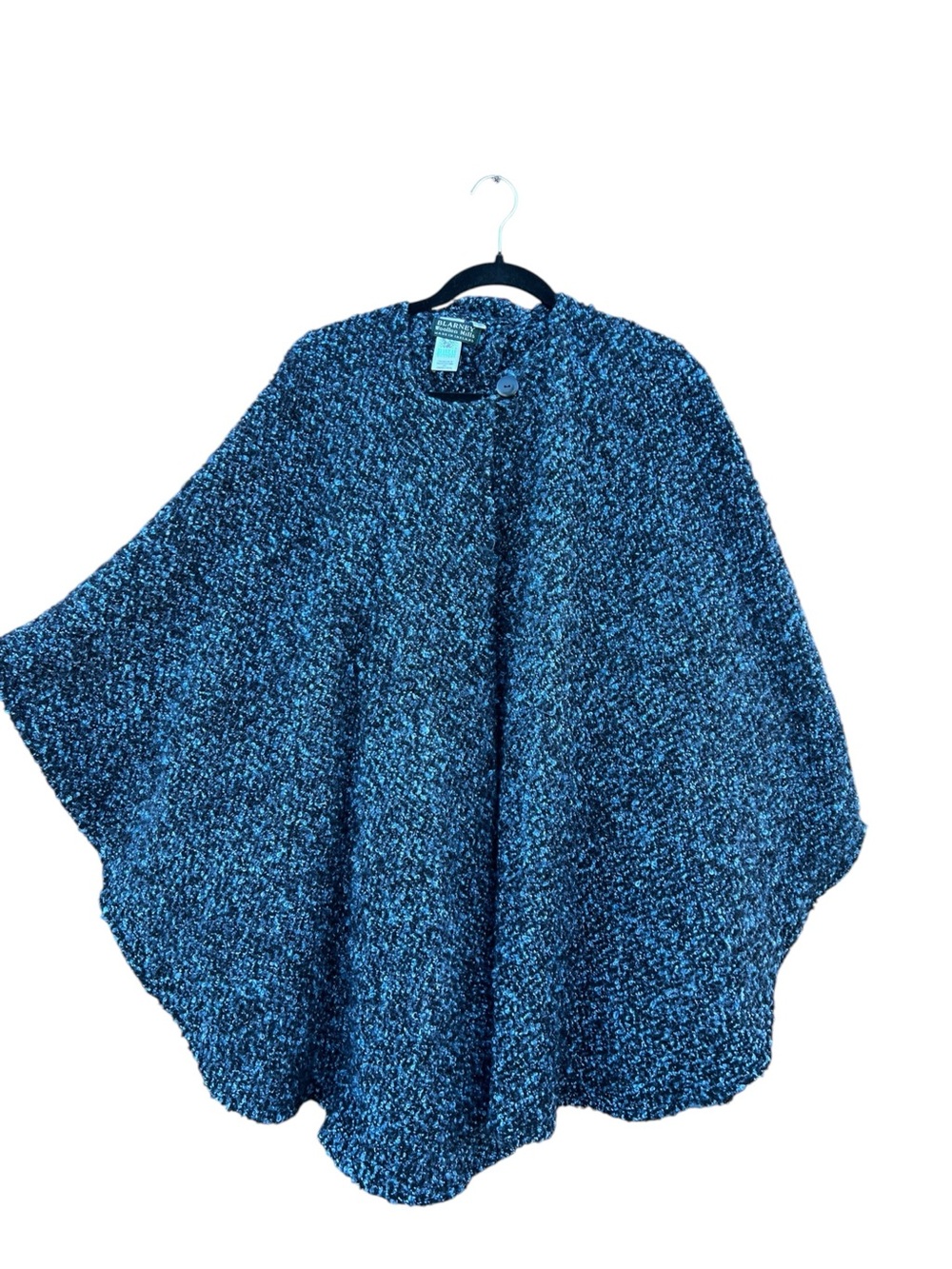 Branigan Weavers Irish Wool Bouclé Cape Attached Scarf Blue One Size Cottage - Picture 3 of 10